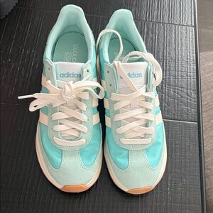 Adidas Women's Aqua and White Sneakers